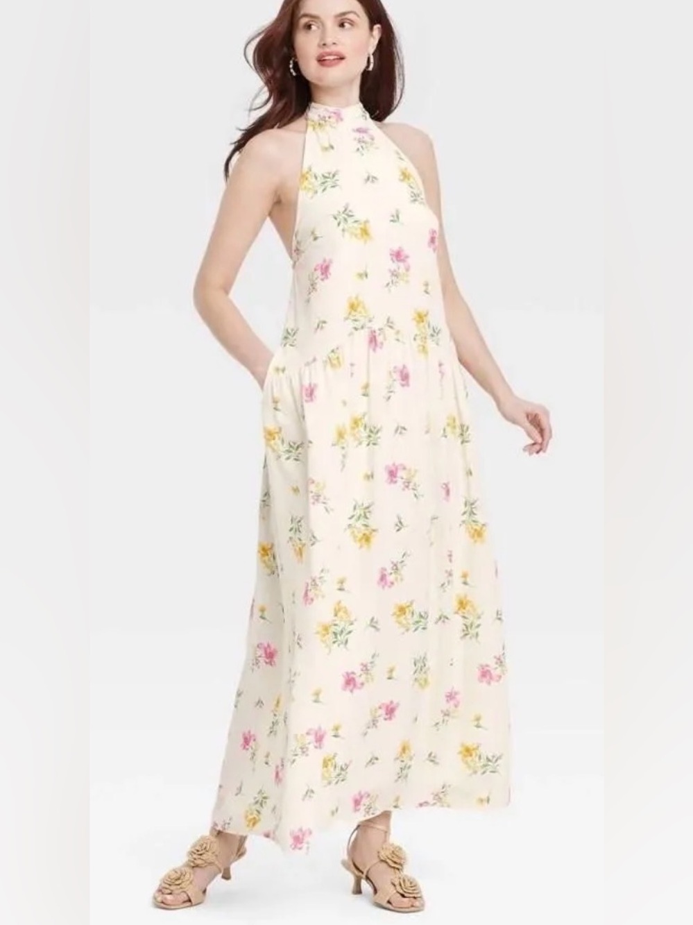 a new day Cream Floral Halter Maxi Dress